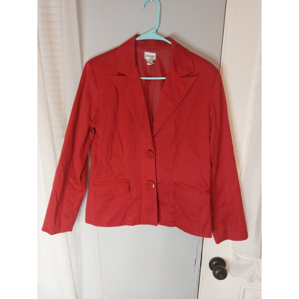 Chicos‎ Womens Red Blazer Jacket Soft Long Sleeve Button Up Size 1 (Size M/8)